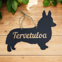 Katso kuvagalleriassa, koirakyltti, corgi, tervetuloa kyltti corgi, ovikyltti
