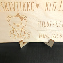 Katso kuvagalleriassa, teline syntymätaululle, korttiteline puusta
